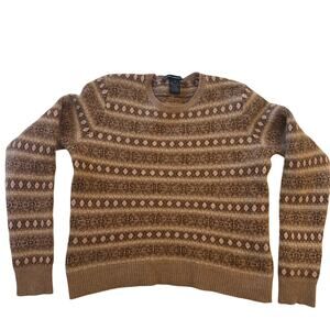 Vintage Ralph Lauren Golf Women's Sweater Wool Cashmere Brown Pink Striped Small